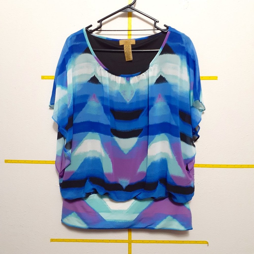 Valerie Stevens Watercolor Geometric Blouse XL